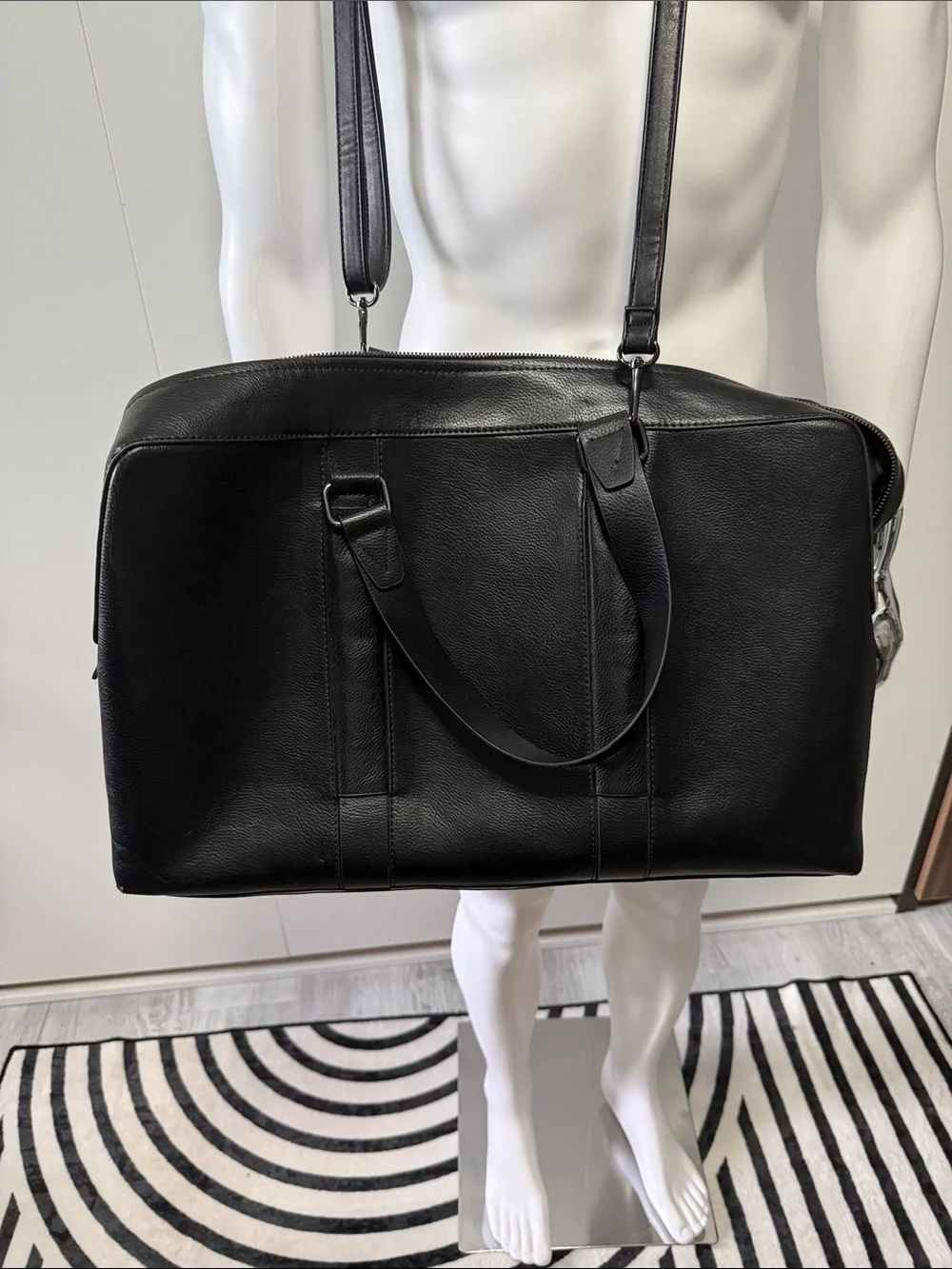 Zara Black Leather Duffel Bag with Removable Strap